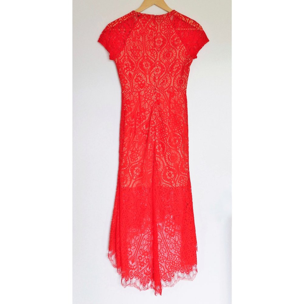 Poppy Red Lace High-Low Lace Dress - Picture 2 of 10